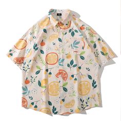 Harajuku Lemon Floral Print Preppy Loose Shirt Features：  Product ID:SS0026 Material:Polyester Season:Summer Color:Apricot  Size Chat： Spring Collared Printed T-shirt, Orange Cotton Summer Shirt, Summer Orange Cotton Shirt, Casual Collared Patterned Tops, Casual Summer Blouse With Graphic Print, Casual Orange Shirt For Summer, Summer Casual Blouse With Graphic Print, Summer Long Sleeve Printed Shirt, Orange Cotton Blouse For Summer