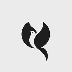 a black and white bird logo on a gray background