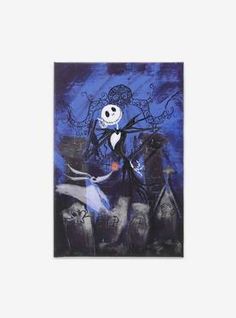 a painting of a skeleton holding hands with a ghost in the background