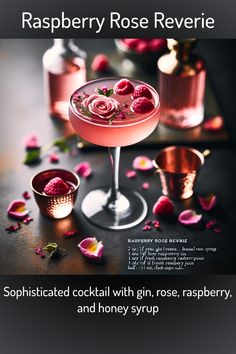 raspberry rose reverie cocktail with gin, raspberry and honey syrup