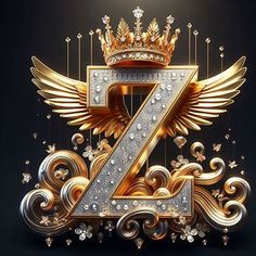 the letter z is surrounded by gold and silver jewels, with a crown on top