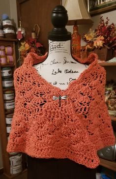 "Tranquil Wrap - Adult size (19\" long @ center x 57\" wide) made with Caron worsted weight yarn. Color: Persimmon. Shawl pin not included. [Pattern by: Lion Brand]" Crochet Hand Warmers, Newborn Wrap, Sachet Bags, Shawl Pin, Shawl Pins, Knit Wrap, Bird Earrings, Lion Brand, Persimmon