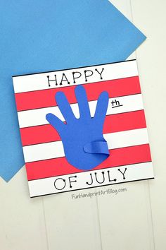 a hand made out of paper with the words happy 4th of july on it