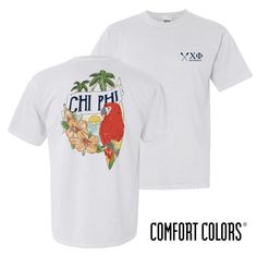 Chi Phi Comfort Colors Tropical Tee | Chi Phi | Shirts > Short sleeve t-shirts Kappa Alpha Order, Theta Chi, Sigma Phi Epsilon, Sigma Chi, Delta Chi, Go Back To School, Tropical Design, Family Christmas Shirts, Going Back To School