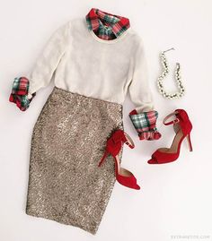 Flannel Shirt + Sequin Skirt Christmas Outfit Ideas For Women, Christmas Outfit Ideas, Cute Christmas Outfits, Outfit Ideas For Women, Moda Chic, Sale Sale, Christmas Fashion, Petite Fashion