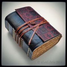 an old leather bound book with fleur de lis on it