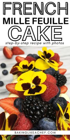 fresh berries, raspberries and blueberries are arranged in the shape of a cake