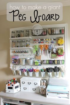 an organized peg board with craft supplies on it