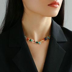 Unleash your inner bohemian with our Irregular Colored Stone Natural Stone Bead Necklace. Each unique stone bead is carefully selected to create an eye-catching design that will elevate any outfit. Embrace the beauty of imperfection and add a touch of natural beauty to your jewelry collection. Metal: 18K Gold Plated Gematone: Turquoise/Malachite/Lapis Lazuli/Crystal/Agate Gravel Necklace Length: 400-450mm Weight: 21g Stone Bead Necklace, Lapis Lazuli Crystal, Crushed Stone, Stone Beaded Necklace, Colored Stone, Swarovski Pearls, Smokey Quartz, Keep Jewelry, Gold Filled Jewelry