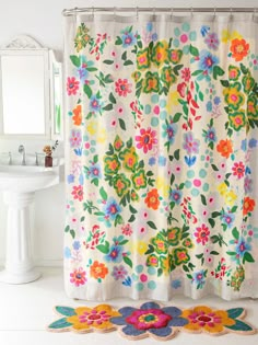 Boho Shower Curtain - Dusty Blue Floral-view 1 Easy Bathroom Makeover, Bathroom Finds, Cute Shower Curtains, Embroidered Duvet Cover, Cute Bath Mats, Makeup Removing, Runner Bath Mat, Boho Style Decor, Perfect Bathroom