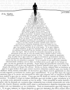 a man standing on top of a long line of words in the shape of a pyramid