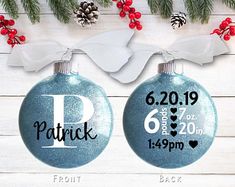 personalized christmas ornament for the couple's names and date on each ornament