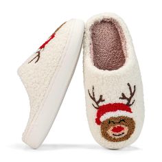 PRICES MAY VARY. FASHIONABLE & LOVELY DESIGN - Very cute stylish Christmas elements exterior design, with smiley Christmas hat, Santa Claus, elk, gingerbread man. Slip it on as you curl up on the couch under a blanket drinking coffee and watching Christmas movies! These house slippers can warm your feet and bright your mood！ SOFT MEMORY FOAM INSOLE - The Cute Christmas Elk Cartoon Slippers feature a plush upper and warm lining, insole have solid high density memory foam, makes these home slipper Reindeer Slippers, Slippers Christmas, Winter Bedroom, Christmas Slippers, Christmas Moose, Watch Christmas Movies, Cute Slippers, Christmas Gifts For Girls, Christmas Hat