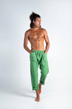 "Upgrade your wardrobe with our linen pants for a basic piece in your collection. Entirely handmade from premium quality linen fabric and comes in a selection of colors. Loose-fit jogger type of pants that prioritize comfort. The long pants feature an elastic waist without any buttons or zippers so you can move freely or relax freely in them. Features two generous side pockets for your wallet, phone, and other bits.  Casual, and minimal with an elegant flair, these pants scream style! Simply pair them with a plain white shirt for the ultimate summer look or order a matching top from my shop. Minimalist, casual pants that are perfect for home wear, loungewear, outgoing, beach pants, vacation wear, and more. Buy it for yourself or gift it. Comfortable clothing is always the best gift, suitab Casual Green Linen Bottoms, Linen Cargo Pants With Pockets For Loungewear, Beach Harem Pants With Pockets In Linen, Beach Linen Harem Pants With Pockets, Green Harem Pants With Pockets For Loungewear, Green Straight Pants For Beach, Green Straight Leg Harem Pants With Pockets, Green Cotton Cargo Pants For Loungewear, Green Linen Straight Pants