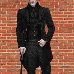 Men's Goth Tailcoat Jacket Coat Black  Velvet Gothic Steampunk Aristocrat Color of coat may very Small Chest:42" Medium Chest:44" Large Chest:46" X-Large Chest:50" 2XL Chest:53" 3XL Chest:56" DR#435-Black Velvet Coat Goth Tailcoat, Steampunk Aristocrat, Gothic Aesthetic Outfit, Goth Outfits Men, Gothic Suit, Character Help, Trad Goth Outfits, Vintage Suit Men