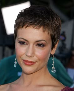 Dark Brown Pixie Haircut, Alyssa Milano Hair, Very Short Pixie Cuts, Fine Flat Hair, Pixie Haircut Styles, Hair Pixie