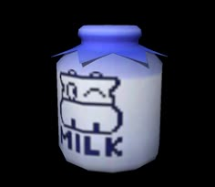 an image of a blue bottle with the word milk printed on it's side