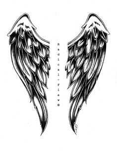 two black and white angel wings tattoo designs