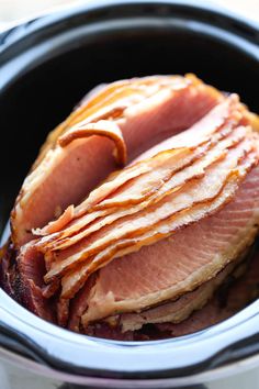 ham in the slow cooker ready to be cooked