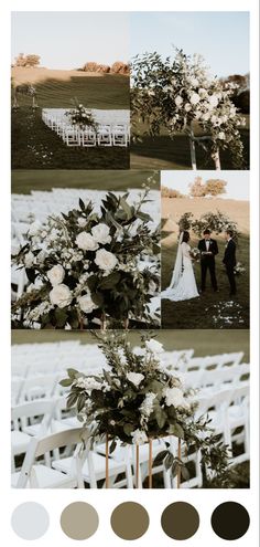 a wedding ceremony with white flowers and greenery