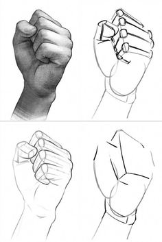 three different views of hands holding something in one hand and the other with their fingers up