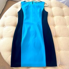 T Tahari Women’s New With Tags Sleeveless Aqua Dress With Navy Back - Ellen Dress - Size 10 Salmon Dress, Black Holiday Dress, Tye Dye Print, Sleeveless Cotton Dress, Tahari Dress, Stripped Dress, Aqua Dress, Silky Dress, Sparkly Dress