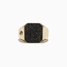 Effy Men's 14K Yellow Gold Black Diamond Signet Ring, 0.78 TCW Black Diamond Vintage Ring, Mens Gold Signet Rings, Earrings Men, Diamond Signet Ring, Mens Rings Fashion, Mens Fashion Jewelry, Black Wedding Rings, Mens Rings, Signet Ring Men