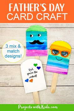 father's day card craft made with popsicles and watercolor paper for kids