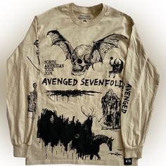 Brand New Without Tags. This Is An Extremely Rare Avenged Sevenfold X Wes Lang 2024 Tour Libad Collage Collection Long Sleeve T-Shirt. This T-Shirt Was Purchased At The Official Avenged Sevenfold Tour In Which These Were Released In Very Limited Numbers. This T-Shirt Features An Image Of One Of Wes Lang’s Amazing Artwork Drawing On The Front And Back Of The T-Shirt As Shown. The T-Shirt Is Brand New And Was Only Taken Out Of The Packaging To Take Photos. Color: Cream, Size: Medium 100% Ring-Spun Wes Lang, Chicago Hot Dog, Lakers Shirt, Neon Shorts, Avenged Sevenfold, Amazing Artwork, Hand Draw, Champion Reverse Weave, Nike Tees