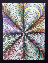 an art work with colored lines in the shape of a spiral, and black frame