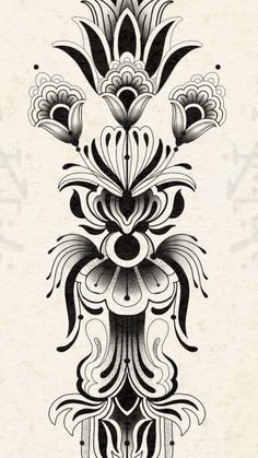 an ornate design in black and white