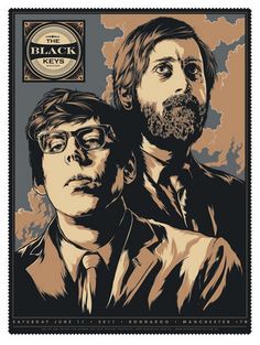 the black keys poster with two men wearing glasses and one is staring at something in the distance