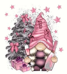 Pink Gnome Christmas New Years Images, New Year Gnome, Gnome Pictures, Xmas Theme, Cute Gnomes, New Year Images, Png Graphics, Christmas Tree Pattern, Christmas Gnomes