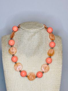 Beads are acrylic  Round Beads are 20mm Flat Coin Beads are 20mm The necklace is 19 inches with 4- inch extender Beads Fashion, Beaded Flats, Coral Peach, Coral Necklace, Idea Board, Jewerly Diy, Custom Necklace, Wedding Necklace, Handmade Necklaces