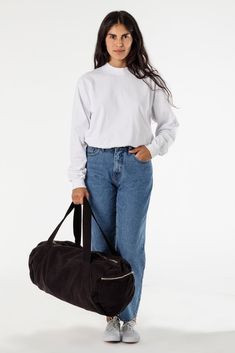 BD04 - Bull Denim Diagonal Strap Gym Bag                    – Los Angeles Apparel Tomato Color, La Outfits, Los Angeles Shopping, Zip Tote, Denim Bag, Off White Color, Off Black, Los Angeles California, Combed Cotton