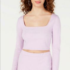 Nwt Cute Material Girl Light Lavender Square Neck Crop Top With Long Sleeves, In Color Orchid Bloom, Size M. Retails For $49. This Top Is Flattering And Form Fitting Due To Its 8% Spandex Component. Length: 14”, Waist 13”, Sleeves 24”. Dont Miss This Chance To Get This Cute Stretchy Crop Top At A Great Discount Price! Don’t Cute Purple Top For Spring, Mauve Cotton Tops For Spring, Spring Cotton Heather Tops, Spring Heather Cotton Tops, Stretch Mauve Tops For Spring, Spring Stretch Mauve Tops, Fitted Lavender Tops For Fall, Lavender Fitted Long Sleeve Top, Fitted Mauve Cotton Top