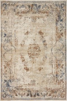 an antique style rug in beige and blue tones