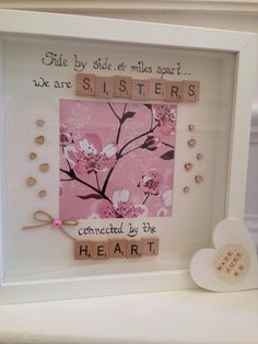 Side by side or miles apart we are sisters by MadeJust4UFrames Birthday Wishes For A Friend, Scrabble Tile Crafts, Scrabble Crafts, Scrabble Frame, Scrabble Art, Diy Shadow Box, Miles Apart, Tile Crafts, Frame Ideas