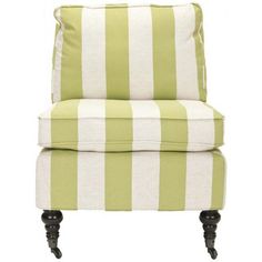 a green and white striped chair with black legs