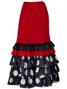 Semi-Mermaid Flamenco Polka Dots Printed Skirt with Frills/ Black & Red / G2036br Skirt With Frills, Skirt Mermaid, Flamenco Skirt, Printed Skirt, Church Dresses, Polka Dot Print, Dot Print, Printed Skirts