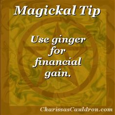 Magickal Tip - Ginger for Financial Gain – Charissa's Cauldron Magickal Tips, Hoodoo Magic, Hoodoo Spells, Magickal Herbs, Witchy Tips, Witch Herbs, Luck Spells, Magick Spells, Wiccan Spell Book