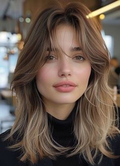 Shoulder Length Hairstyles Curtain Bangs, Medium Hair With Light Bangs, Curtain Fringe Hairstyles, Brunette Mid Length Hair Curtain Bangs, Medium Curtain Bangs Hair, Modern Shag Curtain Bangs, Layered Collar Bone Length Hair With Curtain Bangs, Mid Hair Bangs, Lob Haircut Curtain Bangs