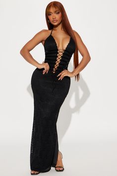 Available In White And Black. Maxi Dress Padded Bra Cups Laced Up Front & Back Back Slit Open Back Lined Stretch Uppershell: 90% Polyamide 10% Spandex Contrast: 100% Polyester Lining: 95% Polyester 5% Spandex Imported | Nina Laced Up Maxi Dress in Black size Large by Fashion Nova Padded Bra, Black Maxi, Padded Bras, Active Wear For Women, Open Back