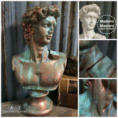 the bust of a man with curly hair is shown in three different pictures, including an old