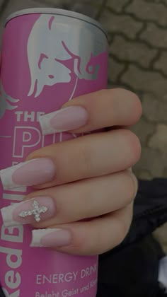 #nails #pinkredbull #redbull #aesthetic #nail #crossnails #cross #darkaesthetics #frenchnails #french #y2k Y2k Cross Nails Acrylic, Y2 K Nails, French Nails With Cross, Nails Acrylic Cross, Nail Ideas Cross, White Nails With Cross, Cross On Nails, Nail With Cross, Pink Cross Nails