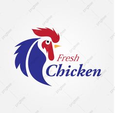 the logo for fresh chicken is blue and red