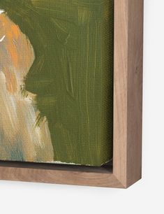 an abstract painting with green, yellow and white colors on wood framed art print by person