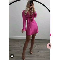 Nwt Blogger Favorite Zara Xs Satin Fuchsia Pink Cut-Out Mini Dress Bell Sleeve Hot Pink Dress Casual Long Sleeve, Fuschia Pink, Fuchsia Pink, Zara Dresses, Bell Sleeve, Bell Sleeves, Cut Out, Blogger, Long Sleeve Dress