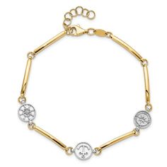 14k two-tone gold polished compass and anchor link bracelet. Measures approximately 1/16 of an inch in width and has a fancy lobster claw clasp. Tanzanite Jewelry, Bracelets Gold Diamond, Gold Diamond Necklace, Tourmaline Stone, Gold Diamond Earrings, Ruby Jewelry, Emerald Jewelry, Branded Handbags, Sapphire Jewelry