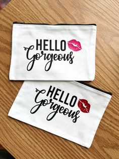 Hello Gorgeous makeup bag! Comes in two colors of the kiss, red and pink! Perfect for taking your makeup to go! Cute Makeup Bag, Cute Makeup Bags, Fun Makeup, Bags Cute, The Kiss, Makeup Bags, Hello Gorgeous, Makeup Bags Travel